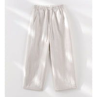 Damen Weite High‑Waist Leinenmix-Hose mit elastischem Bund und Kordelzug Nord Taschen in Cremeweiß