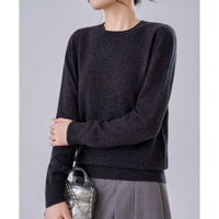 Damen Feiner Rundhals-Pullover aus Kaschmir-Mix mit gerippten Bündchen Nord Taschen in Nachtgrau