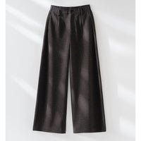 Damen Elegante hochtaillierte Wollblend-Palazzohose mit Bundfalten und geradem Bein Nord Taschen in Braun