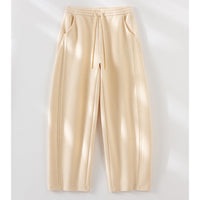 Damen Relaxed-Fleece-Hose mit hoher Taille, Tunnelzug und dekorativer Seitennaht Nord Taschen in Warmgelbe Hose