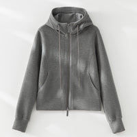 Damen Kurze Kapuzen-Sweatjacke mit Zwei-Wege-Reißverschluss und Kängurutaschen Nord Taschen in Dunkel-eisengrau (Oberteil)