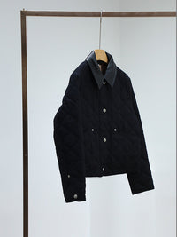 Damen Steppjacke mit hochwertigem Lederkragen Nord Taschen in Schwarz