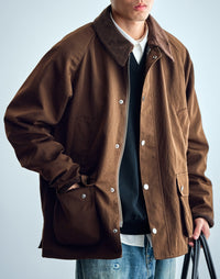 Herren Utility-Fieldjacke aus gewachstem Baumwollmix mit Cordkragen Nord Taschen in Braun