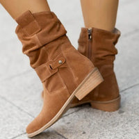 Damen Stiefeletten aus Wildleder mit Schnallen und flachem Absatz – Stilvolle Herbst- und Winterstiefel in Braun