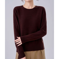 Damen Feiner Rundhals-Pullover aus Kaschmir-Mix mit gerippten Bündchen Nord Taschen in Tee‑Braun