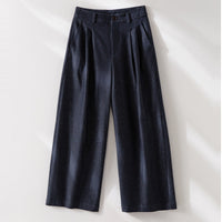 Damen Hochtaillierte weite Culotte-Stoffhose mit Bundfalten Nord Taschen in Jeansblau