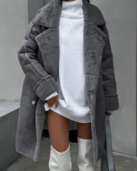 Damen Eleganter Teddy Mantel | Winter Teddy Damen in Grau