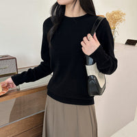 Damen Feiner Rundhals-Pullover aus Kaschmir-Mix mit gerippten Bündchen Nord Taschen in Titanschwarz