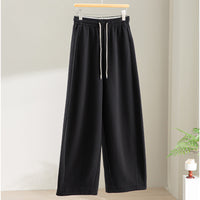 Damen Weite High‑Waist Loungehose aus weichem Baumwollmix mit Elastikbund und Tunnelzug Nord Taschen in Schwarz