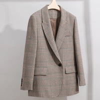 Damen Glencheck Oversize-Blazer mit strukturierter Schulter und Pattentaschen Nord Taschen in Khaki Kariert