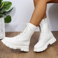 Damen Dirndl Schuhe | Hohe Schnürung Mit Breiter Sohle in Weiß