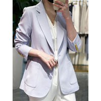 Damen Taillierter Ein-Knopf-Blazer mit aufgesetzten Taschen und schmalem Revers Nord Taschen in Taro-Violett