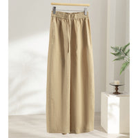 Damen Weite Leinen‑Optik Palazzohose mit elastischem Bund und fließender Silhouette Nord Taschen in Weizengelbe Hose