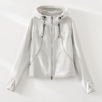 Damen Leichte Softshell-Outdoorjacke mit Kapuze und Zwei-Wege-Reißverschluss Nord Taschen in Beiger Mantel