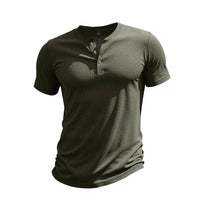 Herren Sommer Slim Fit Henley T-shirt in Grün