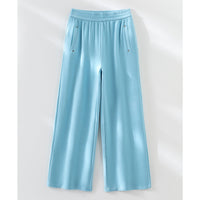 Damen Weite Satin-Loungehose mit elastischem Bund und Eingrifftaschen Nord Taschen in Azurblaue Hose