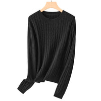 Damen Kuscheliger Zopfstrick-Pullover aus Feinstrick mit Rundhalsausschnitt Nord Taschen in Diamantschwarz