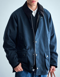 Herren Utility-Fieldjacke aus gewachstem Baumwollmix mit Cordkragen Nord Taschen in Marineblau