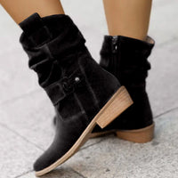 Damen Stiefeletten aus Wildleder mit Schnallen und flachem Absatz – Stilvolle Herbst- und Winterstiefel in Schwarz
