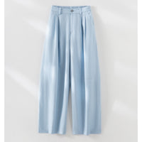 Damen Leichte High-Waist Palazzo-Hose mit vorderer Bundfalte, teilelastischem Bund und seitlichen Eingrifftaschen Nord Taschen in Blau