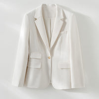 Damen taillierter Ein-Knopf-Blazer mit Reverskragen und Pattentaschen Nord Taschen in Weiß