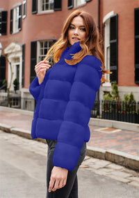 Damen Modische Daunenjacke mit hohem Kragen in Smaragd Blau