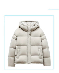 Damen Stilvolle Daunenjacke mit Kapuze Nord Taschen in Grau