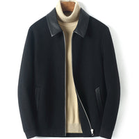 Herren Reißverschluss-Wollmix-Jacke mit Lederkragen und schlanker Silhouette Nord Taschen in Modell 1