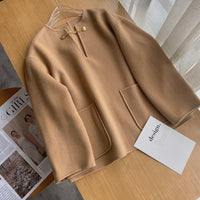 Damen Stilvolle Wolljacke mit langen Ärmeln Nord Taschen in Camel