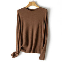 Damen Leichter strukturierter Langarm-Strickpullover mit Rundhals und feiner Crinkle-Optik Nord Taschen in Dunkelkamel