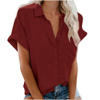 Loise | Damen Kragen Knopfbluse | Kurzarm in Burgundisch