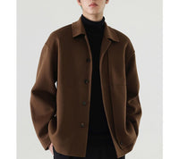 Herren Boxy Wollmix-Hemdjacke mit durchgehender Knopfleiste und überschnittener Schulter Nord Taschen in Dunkelbraun (Kaffee)