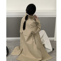 Damen Langer Wasserabweisender Trenchcoat mit Rückencape und Stehkragen Nord Taschen in Khaki