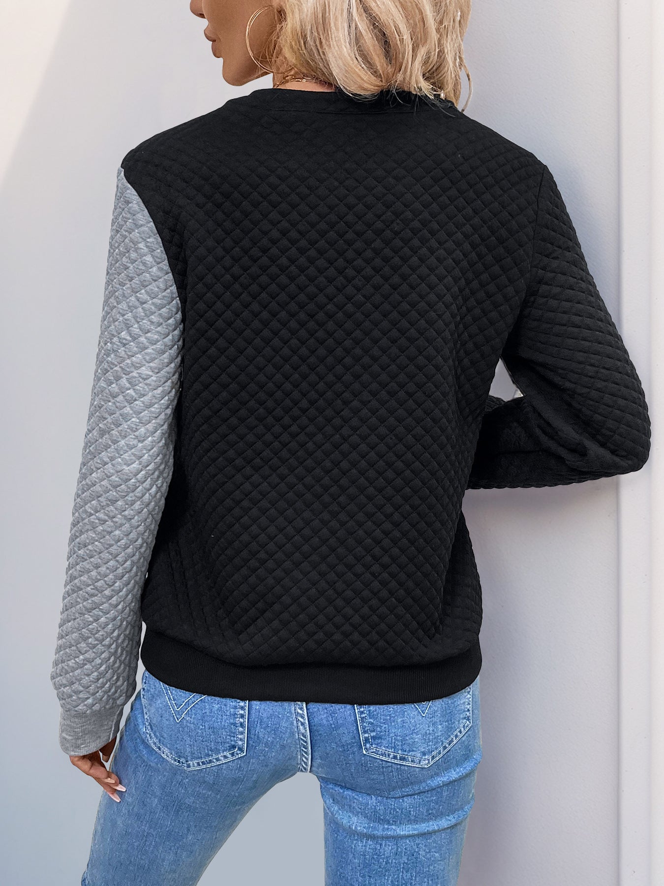 DEKORATIVER KNOPF KONTRAST LANGARMPULLOVER | ELEGANTER STIL, KOMFORTABELER TRAGEKOMFORT