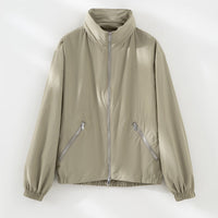 Damen Leichte Nylon-Utility-Jacke mit Stehkragen, Reißverschlusstaschen und elastischem Saum Nord Taschen in Sandfarben