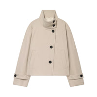 Damen Kurzgeschnittener Wollmantel mit hohem Stehkragen und geknöpften Manschetten Nord Taschen in Beige