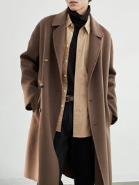 Herren Oversized Wollmantel mit Doppelreiher und Reverskragen Nord Taschen in Kaffee 100% Wolle