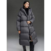Damen Lange gesteppte Daunenparka mit Kapuze und Thermoisolierung Nord Taschen in Dunkelgrau