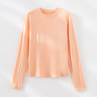 Damen Leichtes Longsleeve-Feinstrickshirt mit Raglanärmeln und Rundhalsausschnitt Nord Taschen in Orange