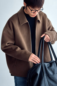 Herren Wolljacke mit Reißverschluss und weiter Passform Nord Taschen in Kaffeebraun