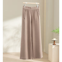 Damen Weite Satin-Loungehose mit elastischem Bund und Eingrifftaschen Nord Taschen in Khaki (Hose)