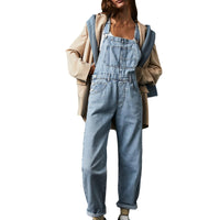 Damen lässige Denim-Latzhose mit praktischen Taschen und verstellbarem Bund Nord Taschen in Hellblau