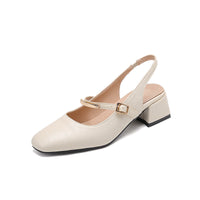 Damen Dirndl Schuhe | Klassische Slingback-Schuhe mit Blockabsatz in Weiß