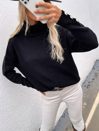 Lässiger Rollkragenpullover für Damen | Mit Knopfmanschetten in Marineblau