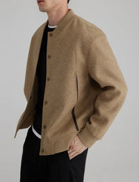Herren Woll‑Bomberjacke mit Rippbündchen und verdeckten Druckknöpfen Nord Taschen in Beige-Braun
