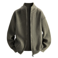 Damen modische Strickjacke mit hohem Kragen und Reißverschluss in Graugrün