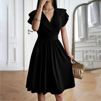 Eleganza™ – Damen Midikleid mit V-Ausschnitt für Elegante Anlässe in Schwarz