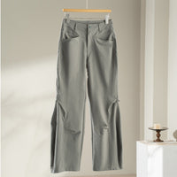 Damen Weite High‑Waist-Hose mit eingesetztem Beinschlitz und markanten Eingrifftaschen Nord Taschen in Lorbeergrün