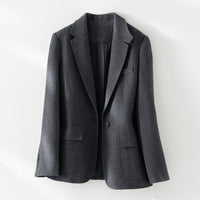 Damen Halbgefütterter Ein-Knopf-Wollmix-Blazer mit abgerundetem Saum Nord Taschen in Dunkelgrau