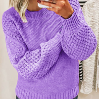 Damen Pullover | Klassischer Strick mit weiten Ärmeln in Lila